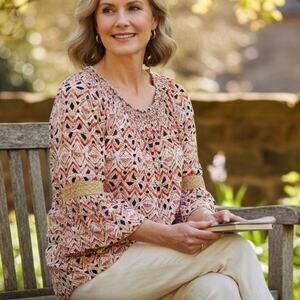 🧡 Faded Glory Aztec Peasant Tunic 🖤 Tribal Print Boho Vibe | Small